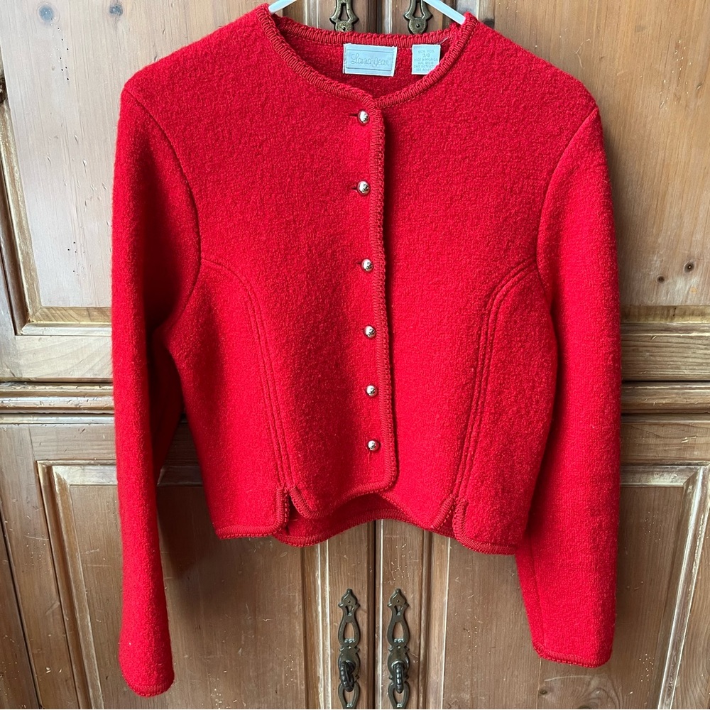 CARDINAL RED BOILED WOOL JACKET/BLAZER. SIZE SMALL